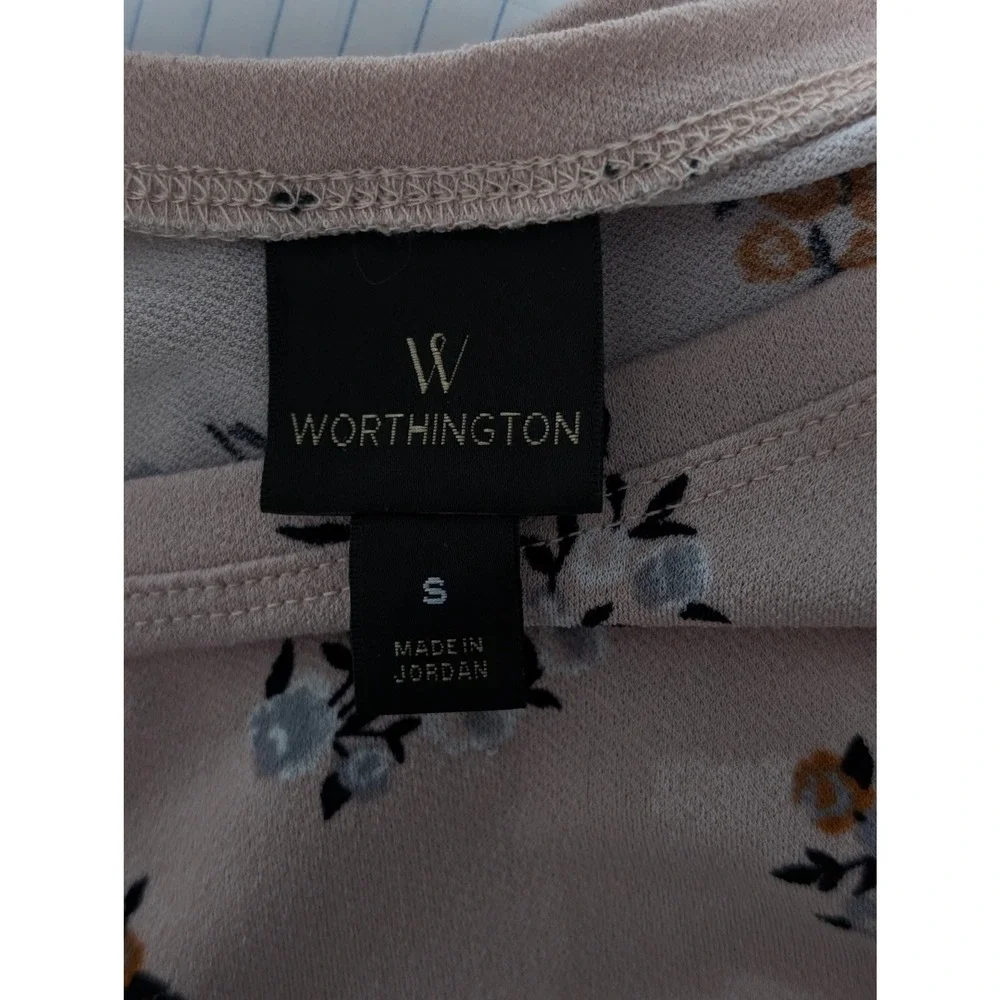Worthington Floral Blouse Flutter Sleeve Top Lightweight Pink Small - Picture 6 of 6
